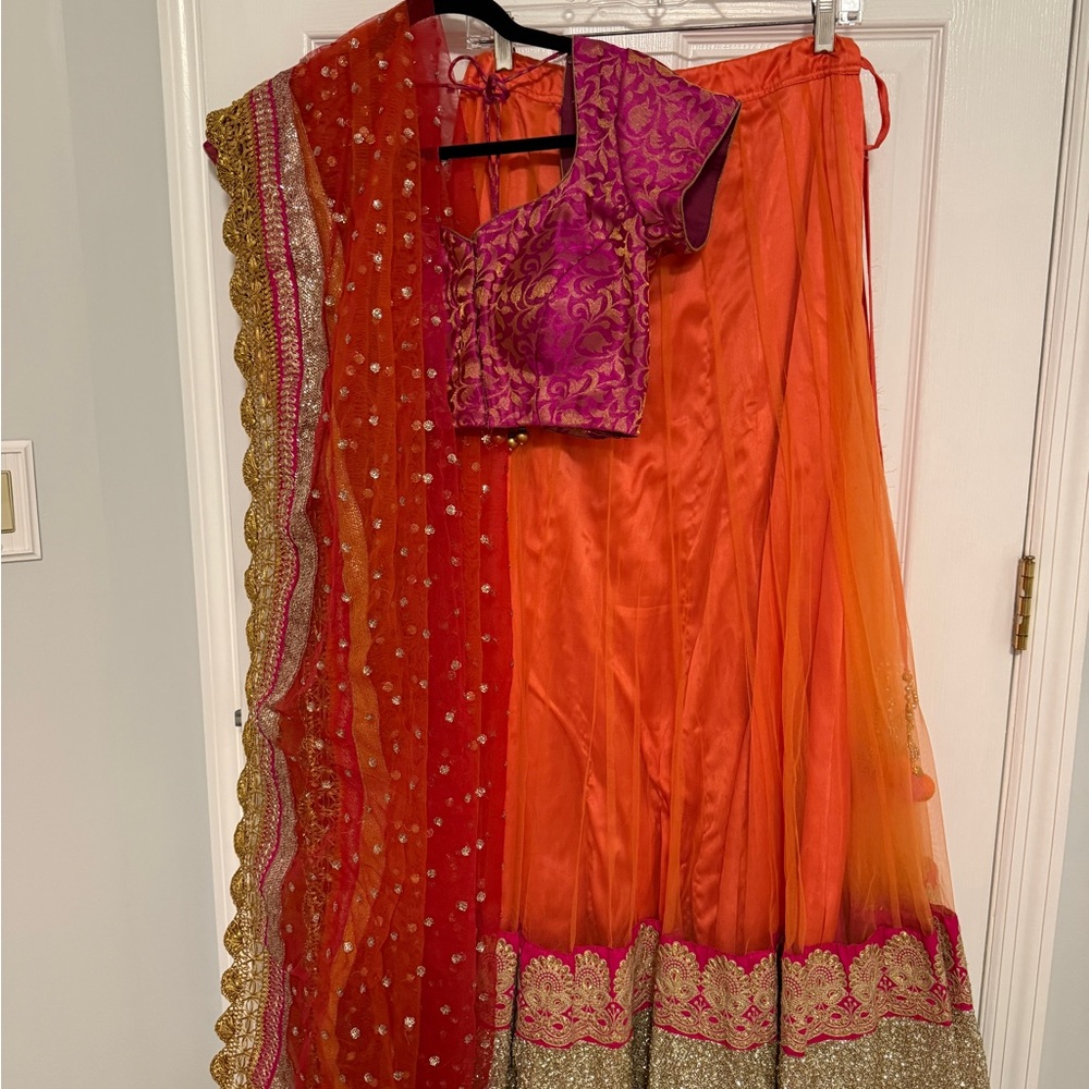 Vibrant Orange and Pink Lehenga Choli